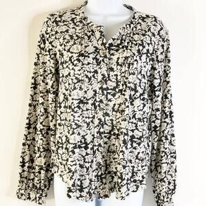 Lucky Brand Womens Top Long Sleeve Medium Black White